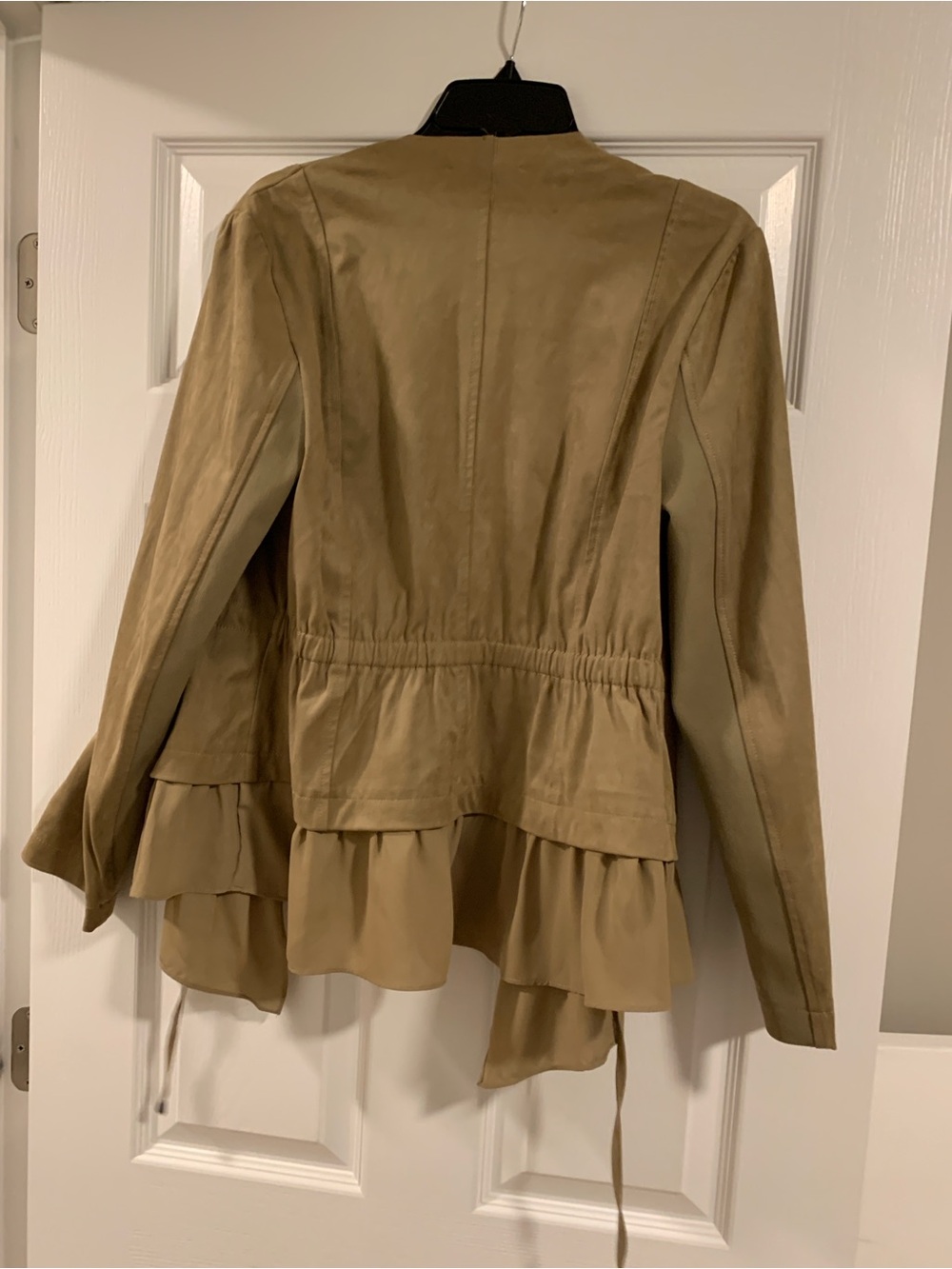 Draped Olive Waterfall Ruffle Jacket - Picture 4 of 8